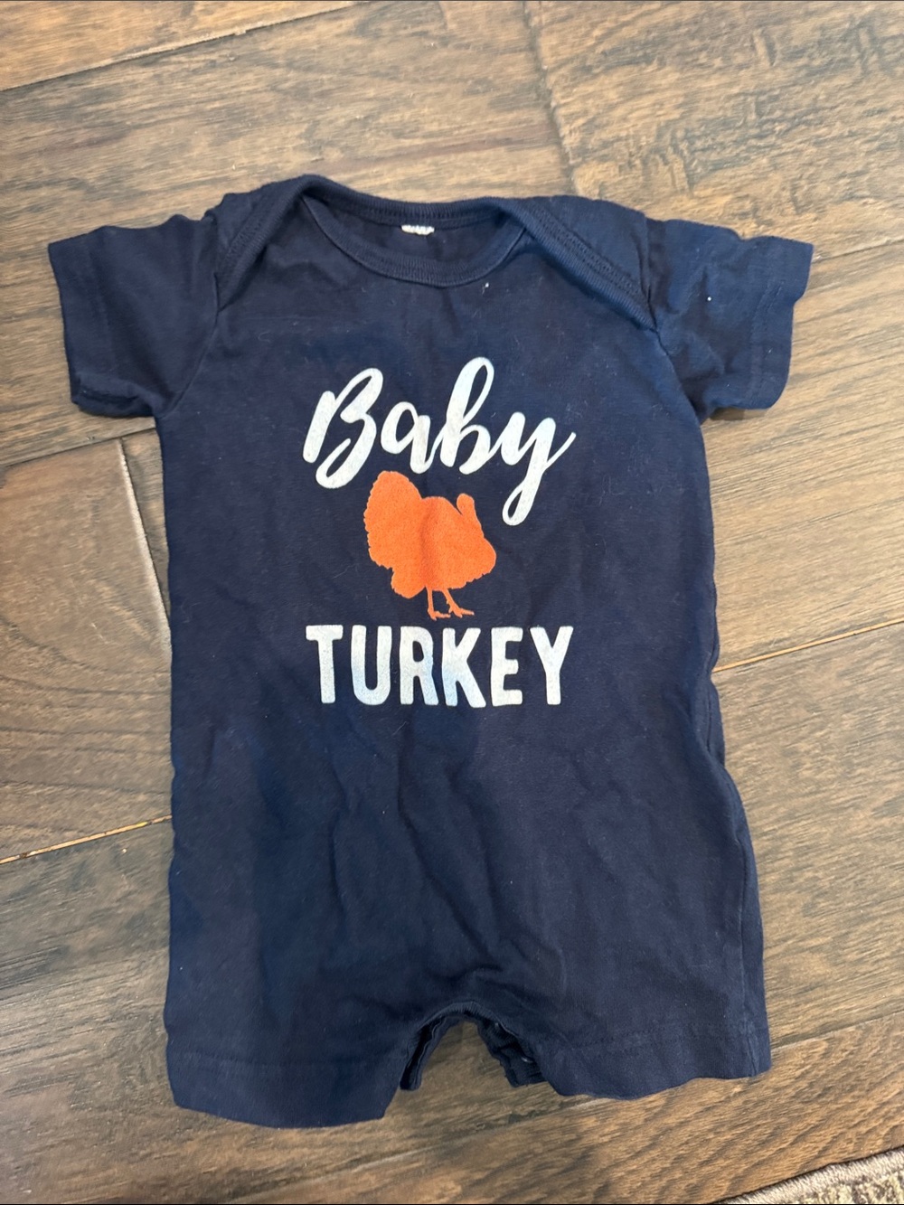 Navy Baby One-Piece Bodysuit with Orange Turkey thanksgiving
